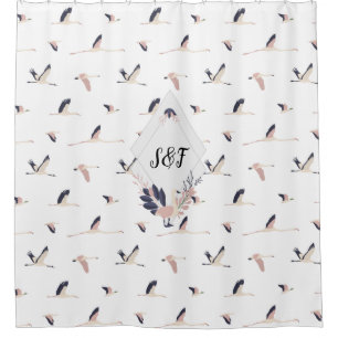 Romantic flying ducks with custom monograms DCSA26 Shower Curtain