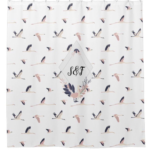 Romantic flying ducks with custom monograms DCSA26 Shower Curtain (Front)