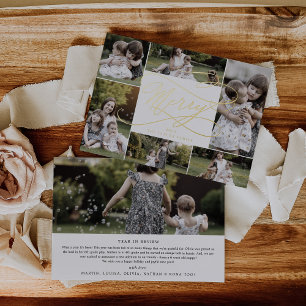 Romantic Foil Merry Christmas 7 Photo Collage Holiday Card