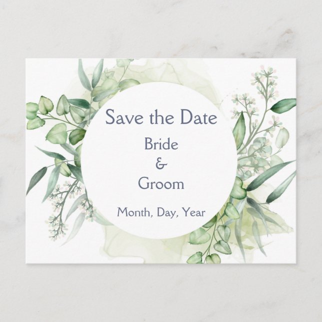 Romantic Foliage Greenery Botanical  Save the Date Announcement Postcard (Front)