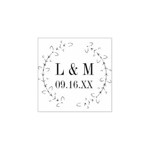 Romantic Foliage Wreath Wedding Personalized Rubber Stamp