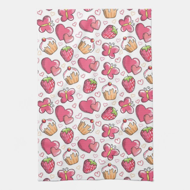 romantic food pattern tea towel (Vertical)