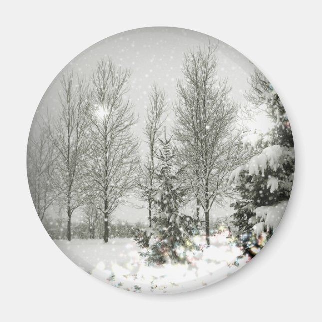 Romantic Forest Christmas trees Winter Wedding Magnet (Front)