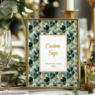 Romantic Forest Green Gold Leaves Wedding Custom Poster
