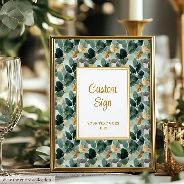 Romantic Forest Green Gold Leaves Wedding Custom  Poster (Romantic Forest Green Gold Leaves Wedding Custom Poster)