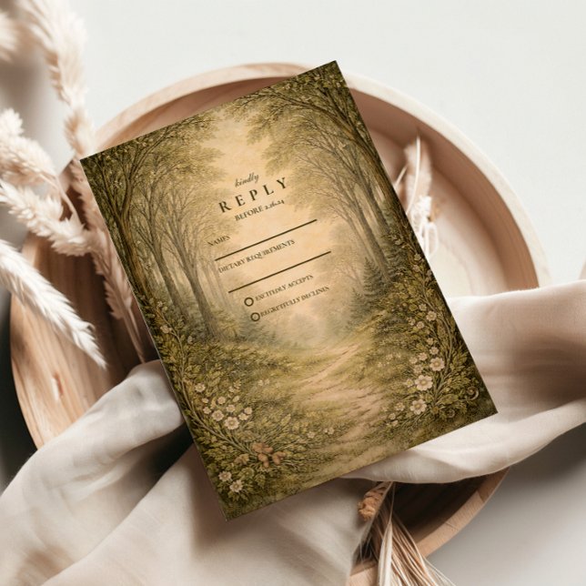 Romantic Forest Path Wedding RSVP Card (Creator Uploaded)