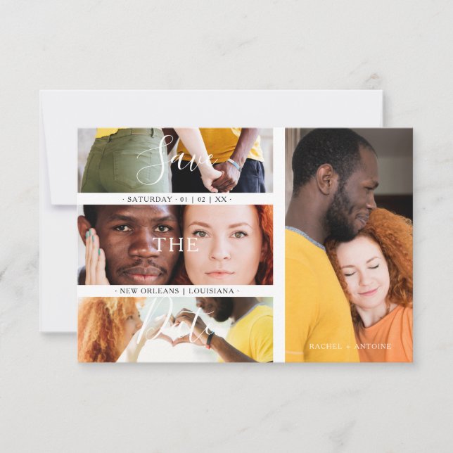 Romantic Four Wedding Engagement Photos Collage Save The Date (Front)