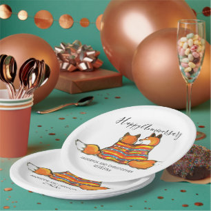 Romantic Fox Foxes Personalised Custom Anniversary Paper Plate