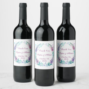 Romantic foxgloves digitalis wedding wine label