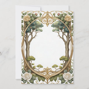 romantic frame with trees and roses for a wedding invitation