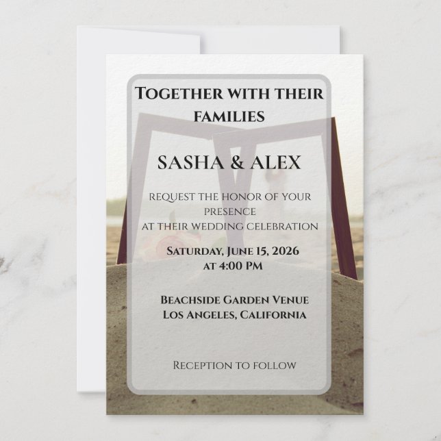 Romantic Framed Beach Photo Card Wedding Invitatio (Front)