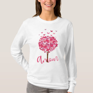 Romantic French Amour Butterfly Tree Love  T-Shirt