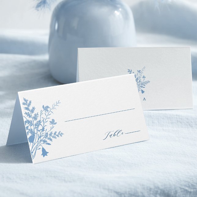 Romantic French Blue Botanical Wedding Place Card (Front & Back)