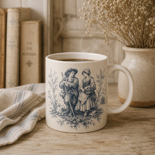Romantic French Countryside Toile in Dusty Blue Coffee Mug