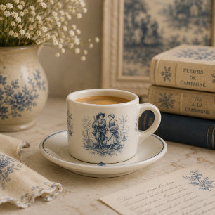 Romantic French Countryside Toile in Dusty Blue Espresso Cup