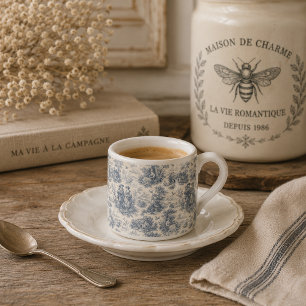 Romantic French Countryside Toile in Dusty Blue Espresso Cup