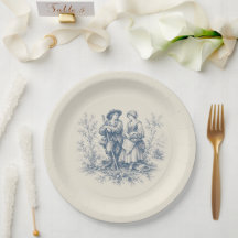 Romantic French Countryside Toile in Dusty Blue