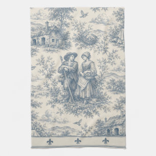 Romantic French Countryside Toile in Dusty Blue Tea Towel