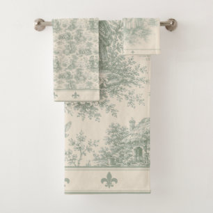Romantic French Countryside Toile in Sage Green Bath Towel Set