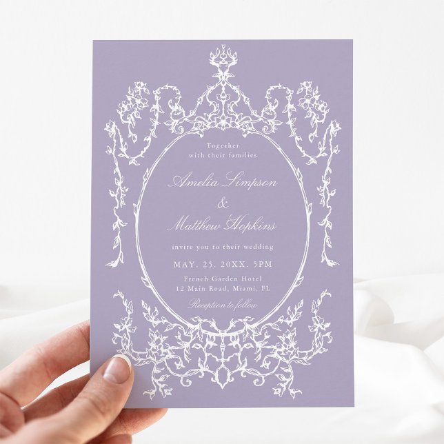 Romantic French Frame Purple Wedding Invitation (Creator Uploaded)