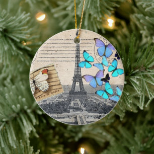 romantic french france travel paris eiffel tower ceramic ornament