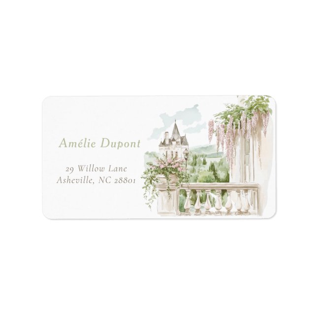 Romantic French Garden Chateau Bridal Shower Label (Front)