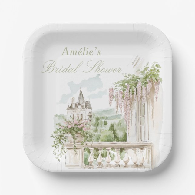 Romantic French Garden Chateau Bridal Shower  Paper Plate (Front)