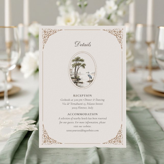 Romantic French Heron Oval Frame Wedding Enclosure Card (Creator Uploaded)