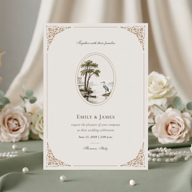 Romantic French Heron Oval Frame Wedding Invitatio Invitation (Creator Uploaded)
