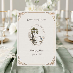 Romantic French Heron Oval Frame Wedding Save The Date