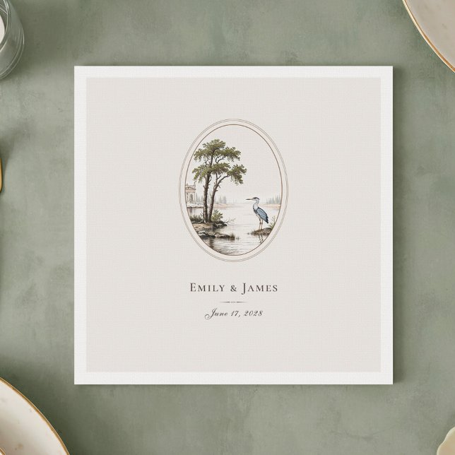 Romantic French Heron Wedding Invitation Napkin (Creator Uploaded)