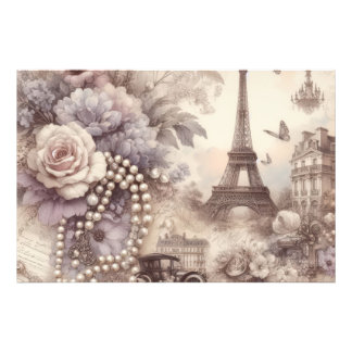 Romantic French Lavender, Eifel & Pearls Decoupage Photo Print