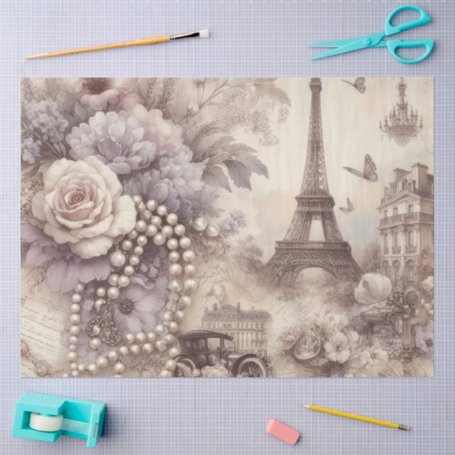 Romantic French Lavender, Eifel & Pearls Decoupage Tissue Paper (Craft)