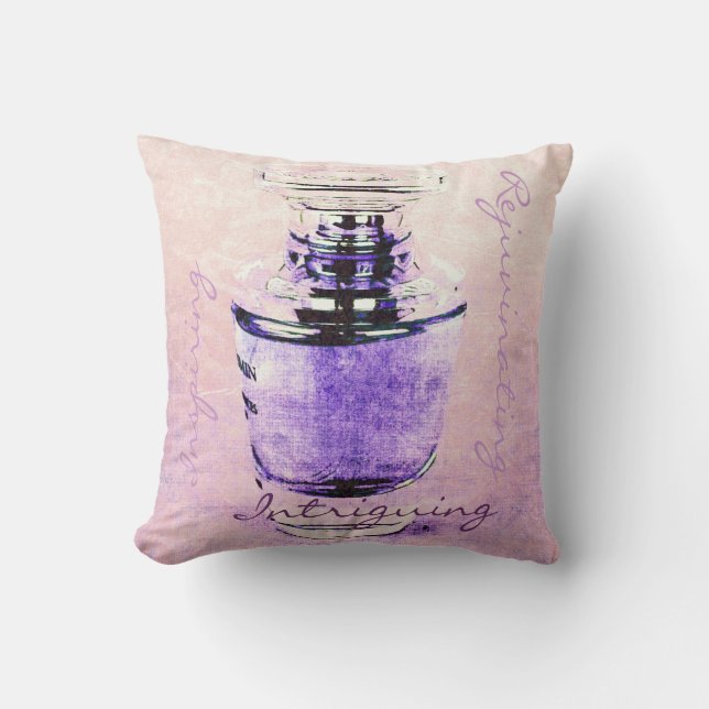 romantic French perfume bottle with script Cushion (Front)