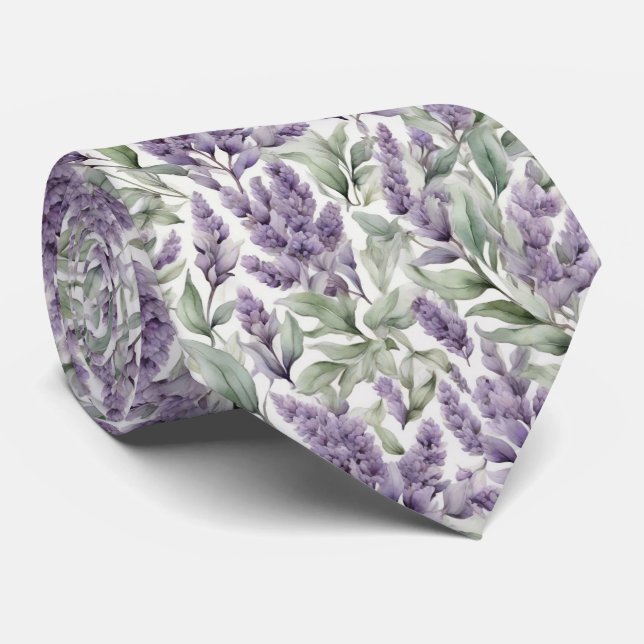 Romantic French sage and lilac floral patterned  Tie (Rolled)