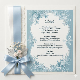 Romantic French Toile Blue Florals Wedding Details Enclosure Card