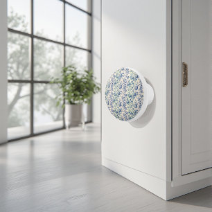  Romantic French toile de Jouy Powder Blue Floral  Ceramic Knob