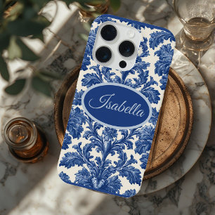 Romantic French Toile Powder Blue Personalised iPhone 15 Pro Case
