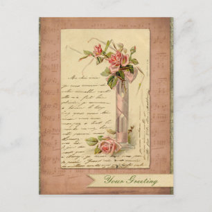 Romantic French Vintage Pink Rose Postcard