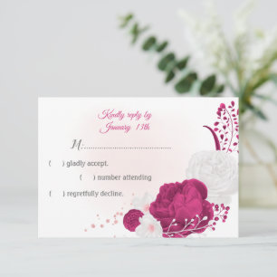 romantic fuchsia and white flowers botanical RSVP card