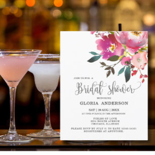 Romantic Fuchsia Floral Bridal Shower Invitation