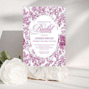 Romantic Fuchsia Pink Roses Pattern Bridal Shower  Invitation