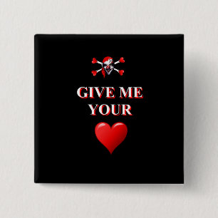 Romantic funny pirate ad red love heart 15 cm square badge