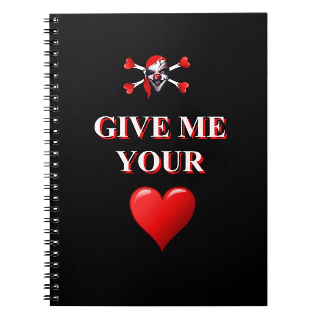 Romantic funny pirate ad red love heart notebook (Front)