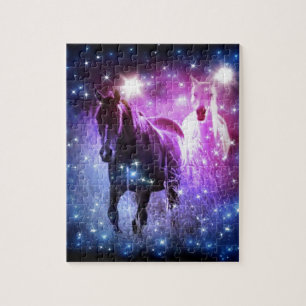 Romantic Galaxy blue purple stars Galloping Horses Jigsaw Puzzle