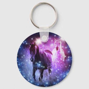 Romantic Galaxy blue purple stars Galloping Horses Key Ring
