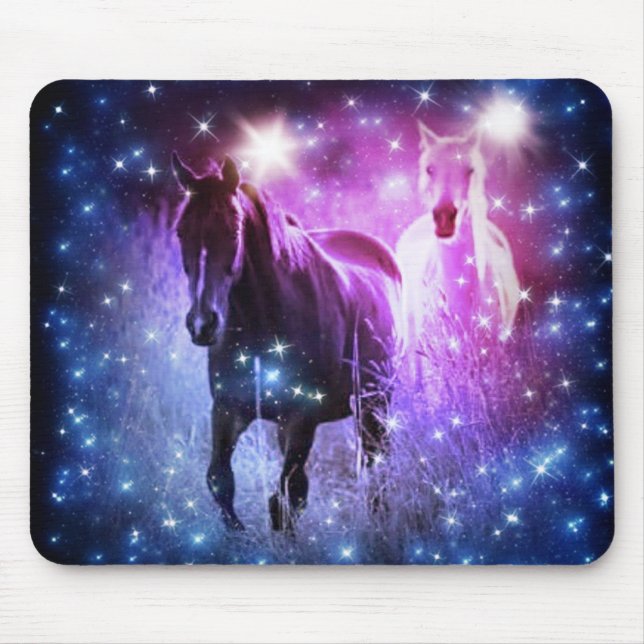Romantic Galaxy blue purple stars Galloping Horses Mouse Pad (Front)