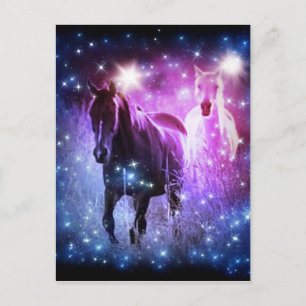 Romantic Galaxy blue purple stars Galloping Horses Postcard