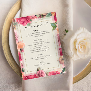 Romantic Garden Bright Floral Rose Wedding Menu