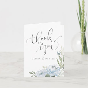 Romantic garden dusty blue floral calligraphy thank you card